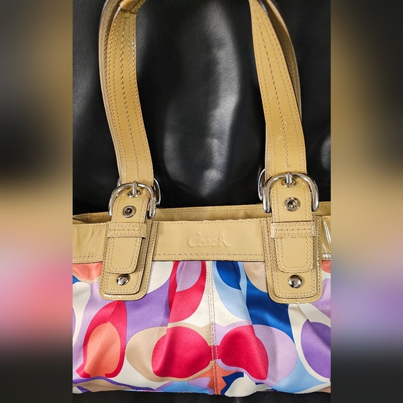 Coach Multicolored Sateen Soho Pleated Scarf Print purse bag EUC - Picture 8 of 16